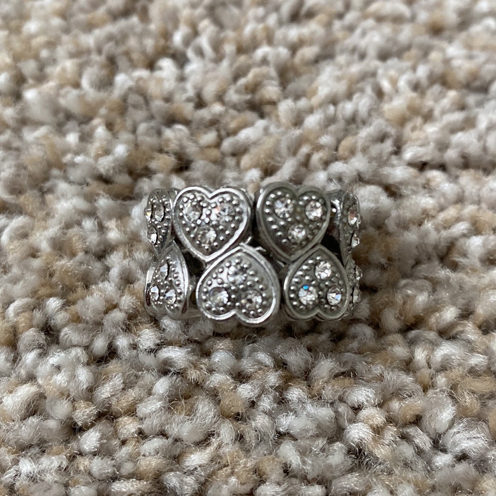 Two Row Diamond Heart Band Ring